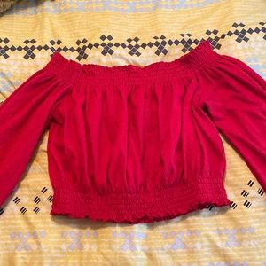 Red Off-the-Shoulder Crop Top.